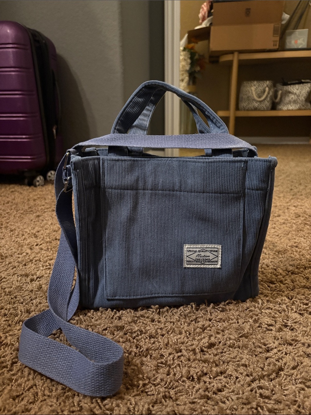 Casual Blue Canvas Crossbody Tote - Unbranded